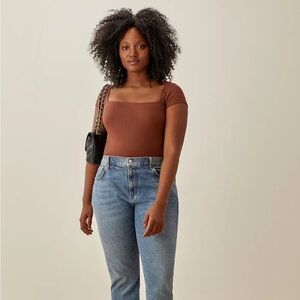 Bardot Ribbed Knit Top (Chestnut)